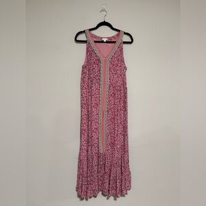 J. Jill Floral Pink Sleeveless Maxi Dress Size Large Resort Cruise Easter